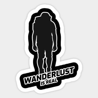Wanderlust Is Real - Backpacker With Black Text Design Sticker